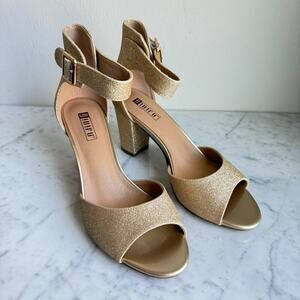 Gold Glitter 'Candy' Chunky Mid-Heel Sandals - Size 7 IDIFU New in Box